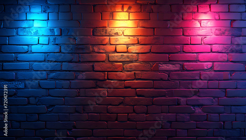 redblue lights on a brick wall with concrete floor, 