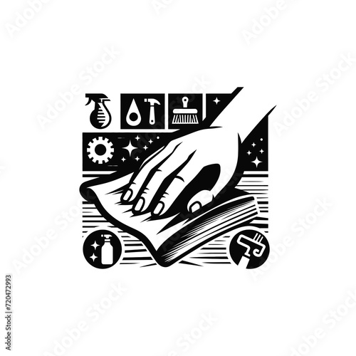 Hand holding a cloth wiping a surface icon
