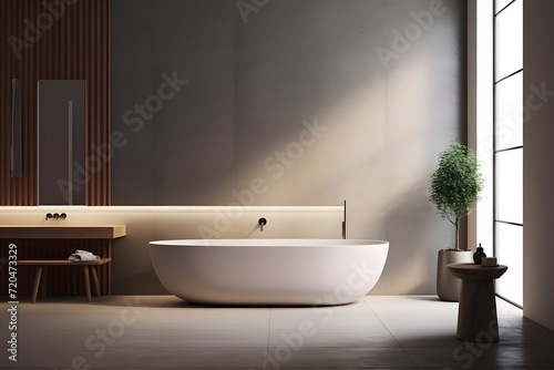 A minimalist bathroom with a freestanding bathtub