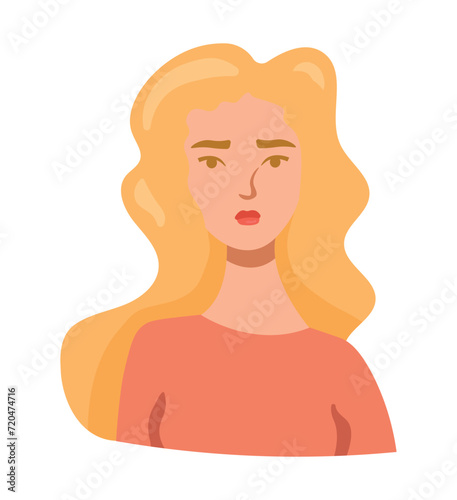 Vector illustration of a girl with negative emotions: disappointment, pain, loss, betrayal, social pressure. Mood. The girl needs support. Bullying, bad attitude. 