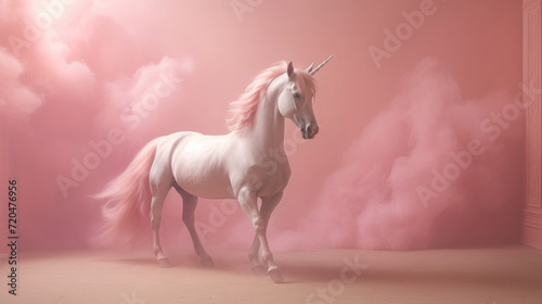 Mystical Unicorn in Pink Clouded Room