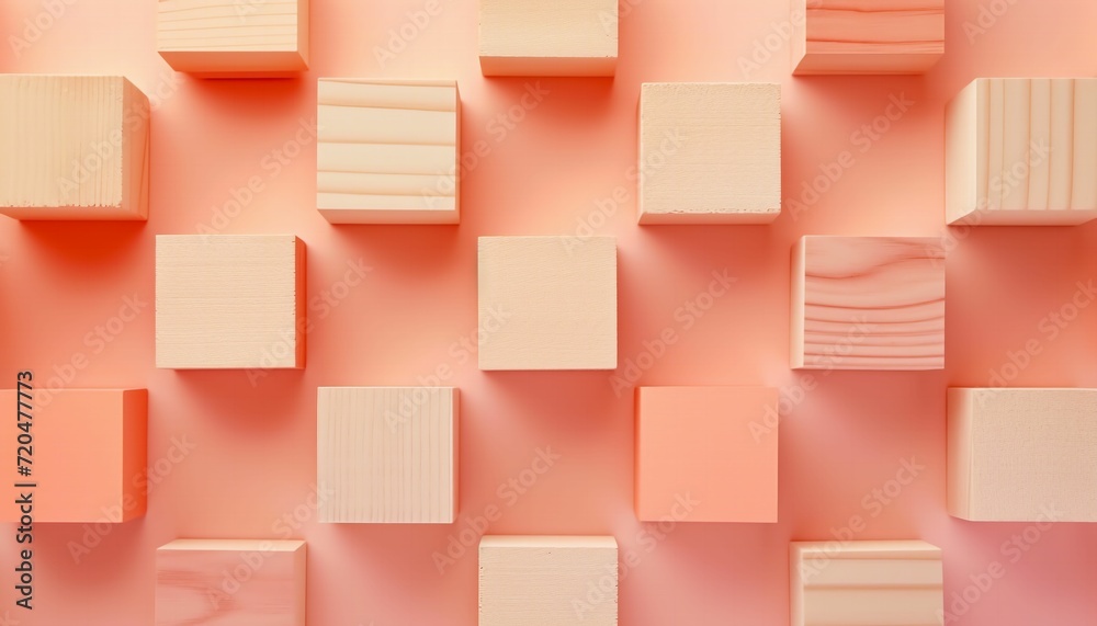 Blank wooden blocks stand side by side against a pastel peach fuzz orange background. Blank wooden blocks stand side by side against a pastel peach fuzz orange background.