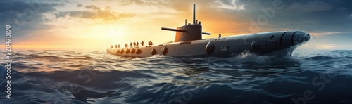 A military submersible deployed in oceanic waters. photo