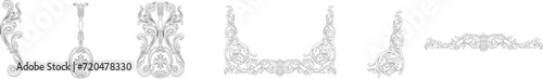 Set of vintage baroque ornament, corner. Retro pattern antique style acanthus. Decorative design element filigree calligraphy vector. - stock vector	