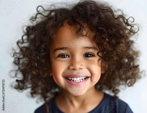 a little girl with curly hair smiling 