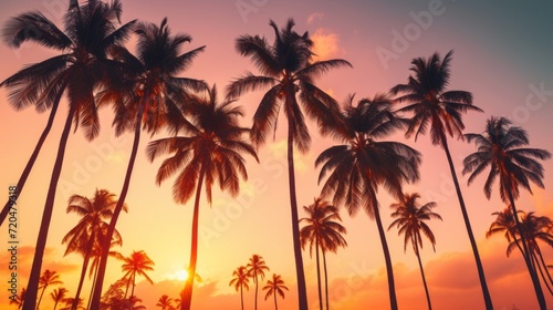 Palm trees silhouettes at sunset panorama  background  wallpaper  calm and relaxing  mental health  emotional balance