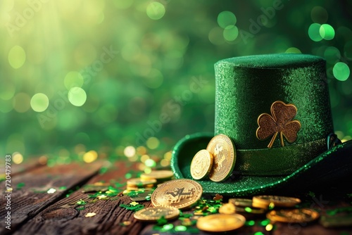 Green Hat with Clover and Gold Coins