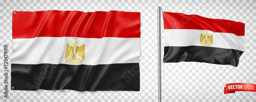 Vector realistic illustration of Egypt flags on a transparent background.