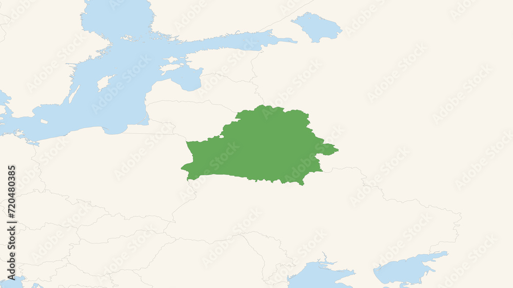 Green Belarus Territory On White and Blue World Map