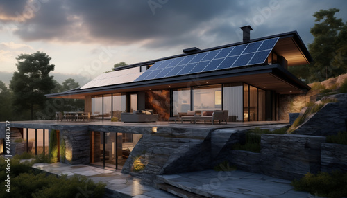 Casa lussuosa in pietra con impianto fotovoltaico