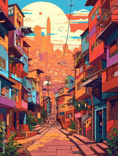 Illustration of Medellín Colombia Travel Poster in Colorful Flat Digital Art Style