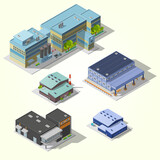 factory warehouse isometric images set buildings