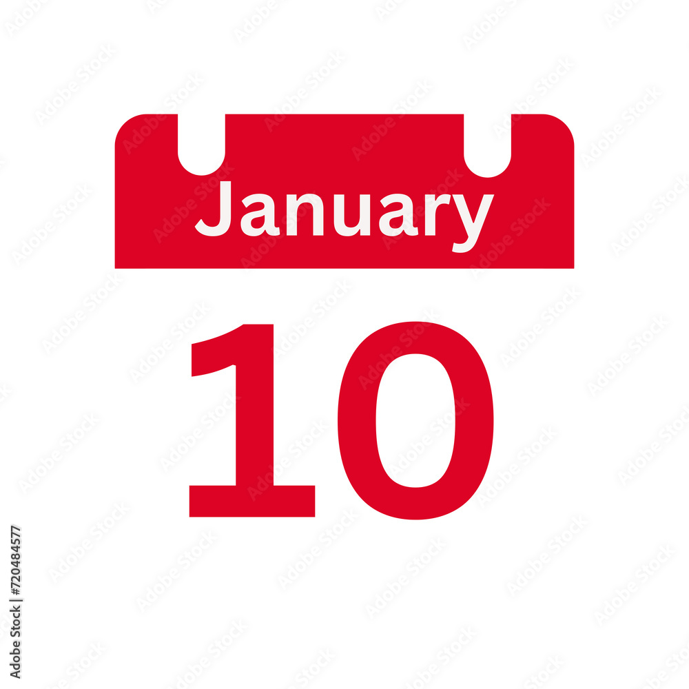 January 10 Calendar Day or Calendar Date for Deadlines / Appointment On a clear transparent background January 10 Calendar Day or Calendar Date for Deadlines / Appointment On a clear transparent background