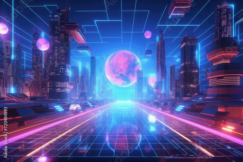 Metaverse digital world, Metaverse digital world cyberspace background, neon colorful global world in cyberspace, Ai generated