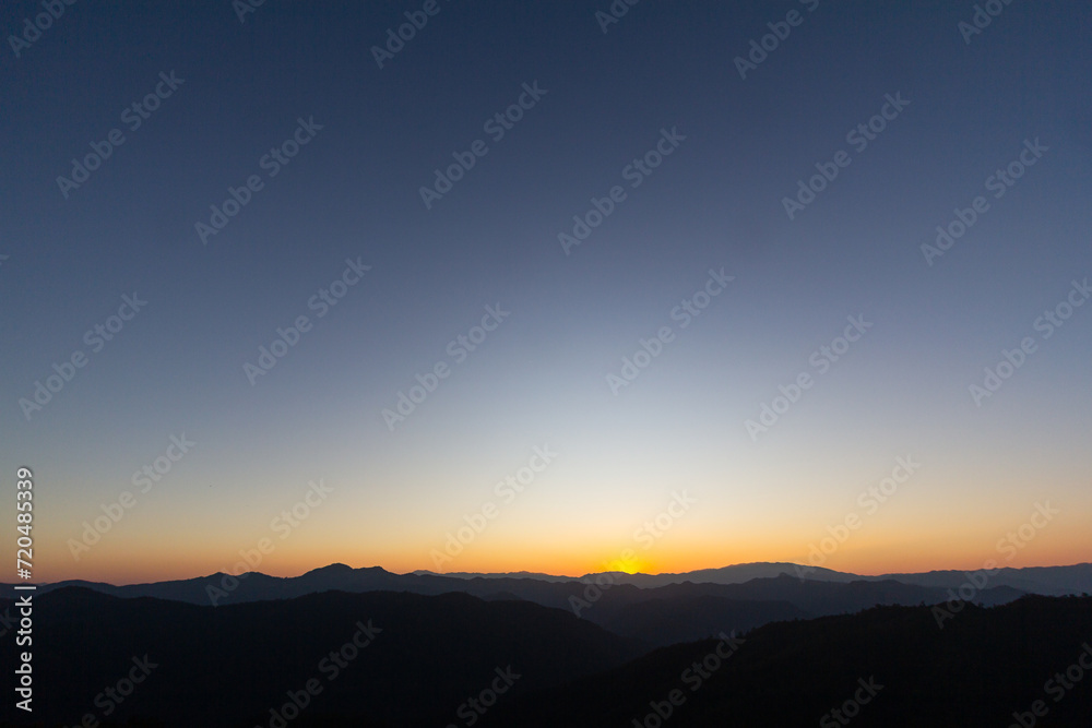 Sunset scenery view and mountain landscape in winter season, Chiang Mai, Thailand