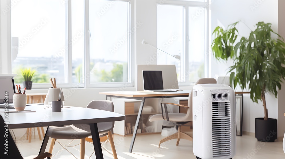 Portable mobile air conditioner in office interior.
 - obrazy, fototapety, plakaty 