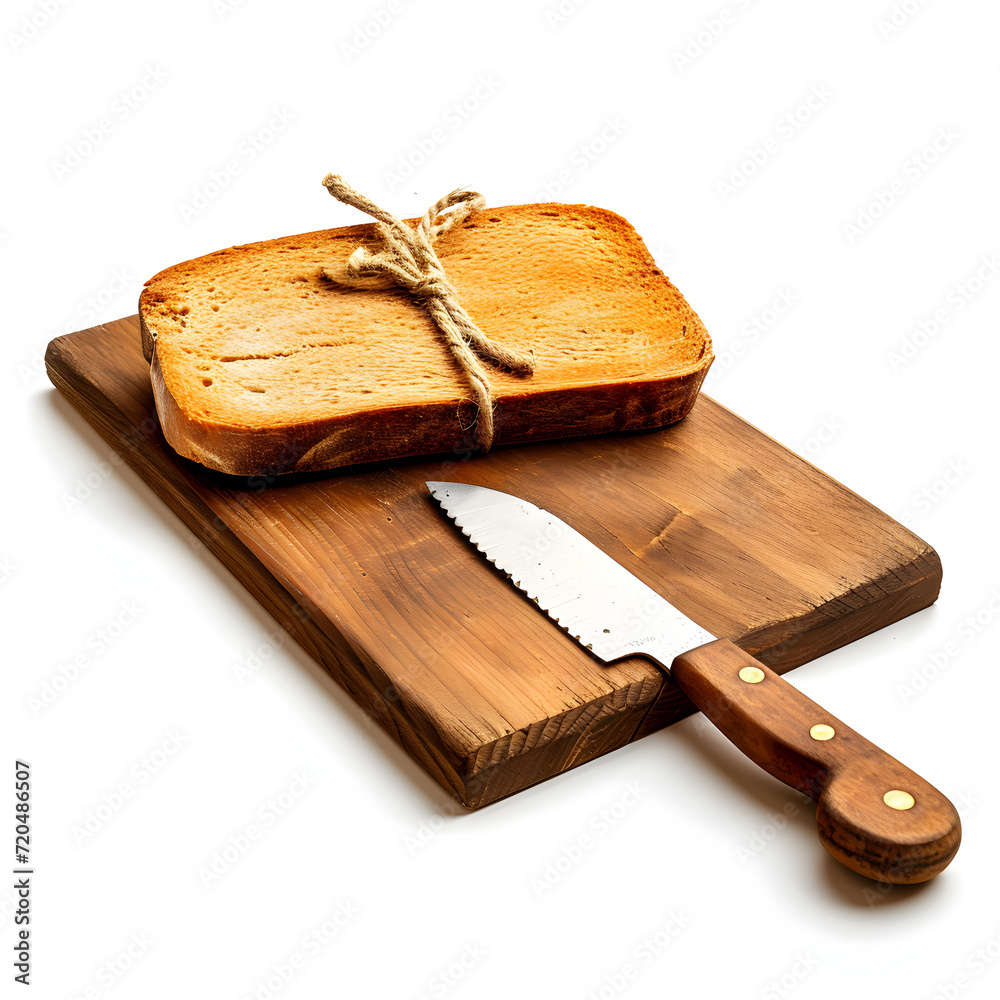 Breadboard and knife isolated on white background, simple style, png
