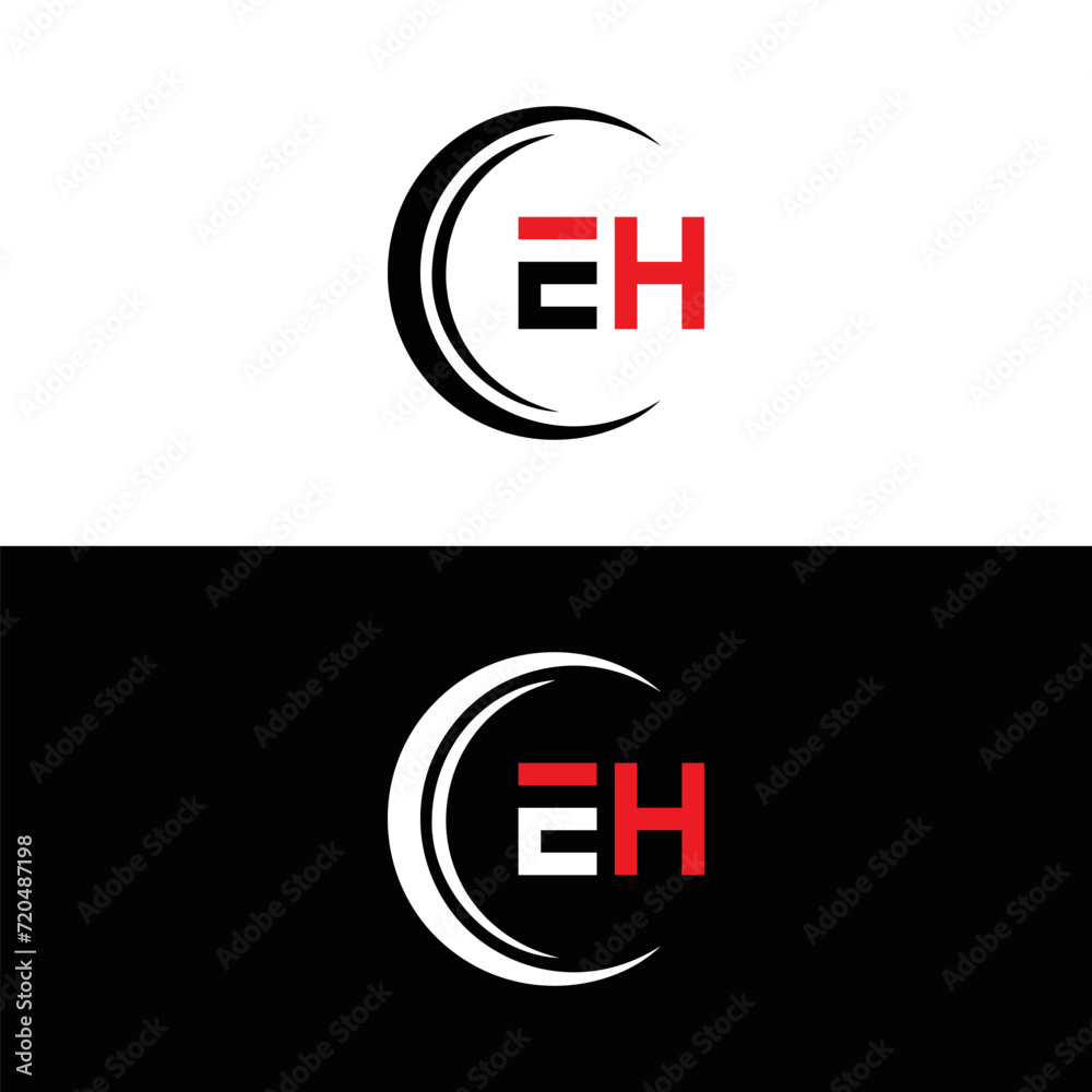 Fototapeta premium EH logo. E H design. White EH letter. EH, E H letter logo design. Initial letter EH linked circle uppercase monogram logo. E H letter logo vector design. top logo, Most Recent, Featured,