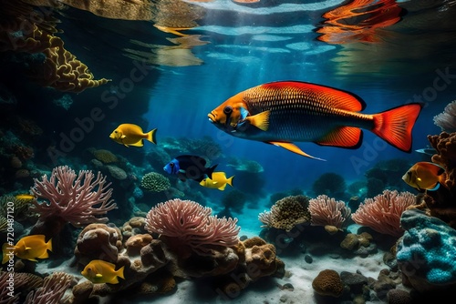 Craft a mesmerizing AI-generated scene of a Tropical Fish gracefully navigating a vibrant Coral Reef.   