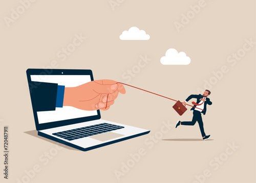 Internet addiction. Freedom from slavery. Flat vector illustration