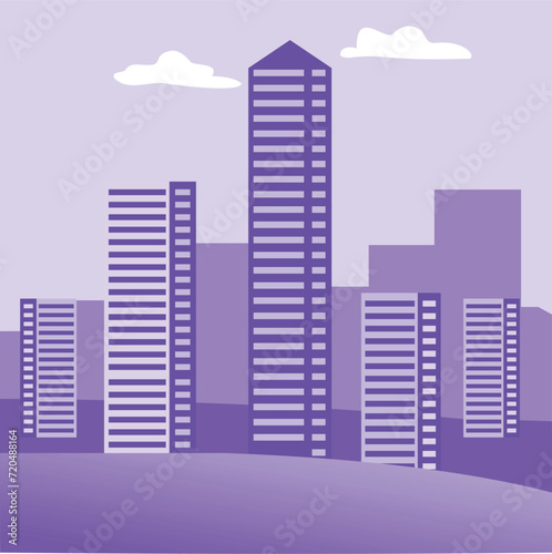 Silhouette purple city building in flat illustration vector  urban cityscape design for background 