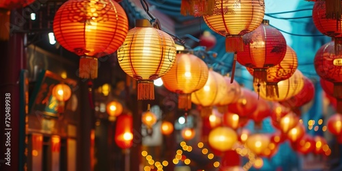 Chinese new year lanterns in china town. photo