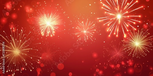 Golden Fireworks on red background, chinese new year concept.