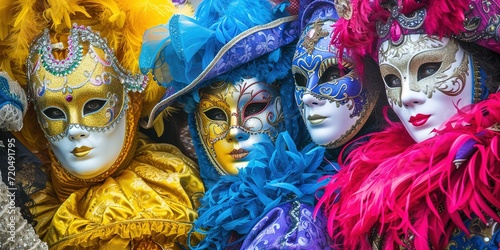 People wearing masks at the Venice Carnival. venetian carnival mask. © Nopparat