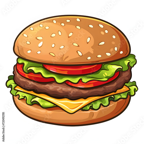 Hamburger isolated on white background  cartoon style  png 