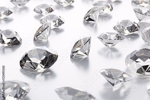Glimpse of variously shaped and sized diamonds on bright backdrop with shading.