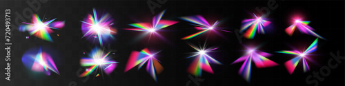 Crystal rainbow light reflection effect. Colorful clear iridescent lenses. 