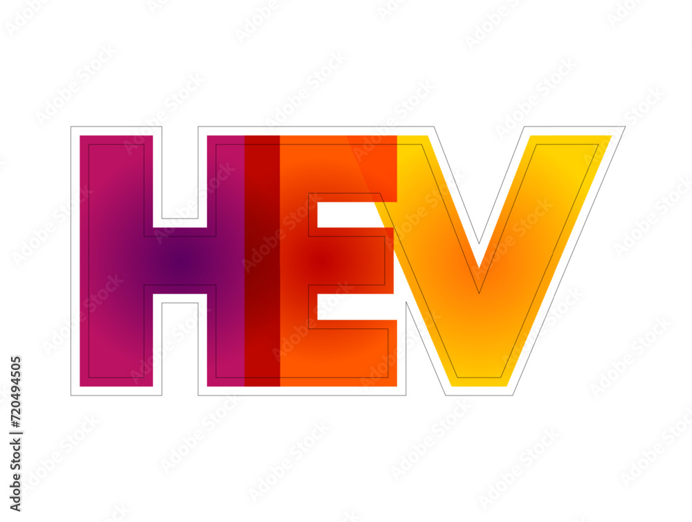 HEV Hybrid Electric Vehicle  - vehicle that combines a conventional internal combustion engine system with an electric propulsion system, colorful text concept acronym