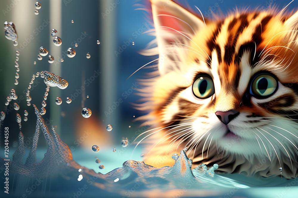 a little cat taking a bath. Generative AI