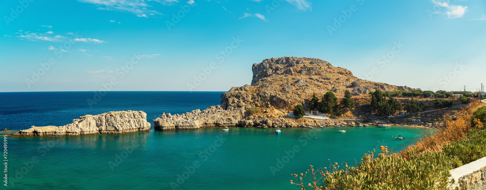 Obraz premium Secluded Agios Pavlos beach in Saint Paul's Bay in Rhodes.