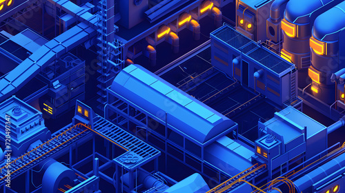 Stampa su tela Isometric set representing factory building with pipes, truck, goods coming from