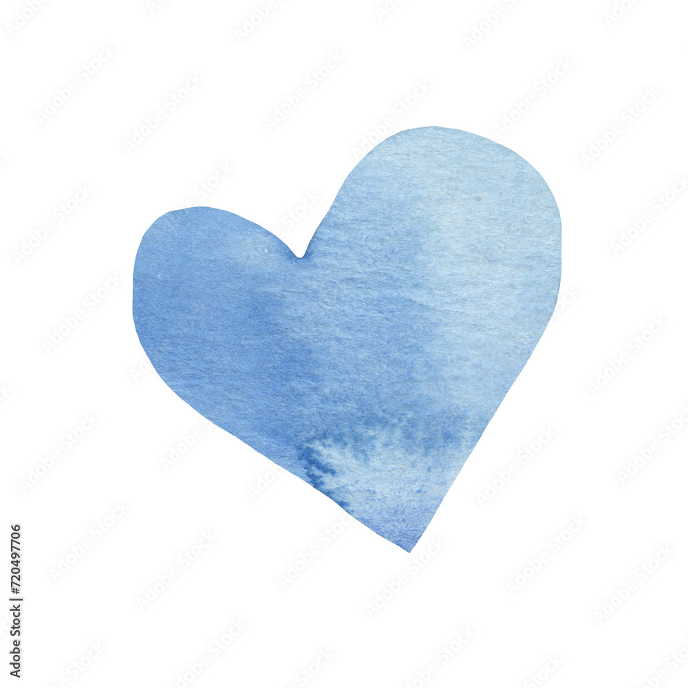 Watercolor blue hearts. Valentine's Day. Colorful watercolor romantic texture. Llovely card