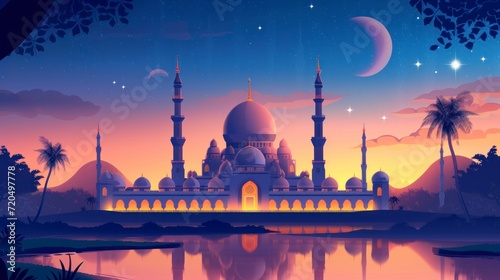 Illustration of beautiful architectural design of Muslim mosque Ramadan concept