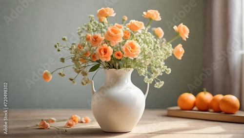 Bouquet of cute and beautiful orange spring flowers on a modern light background. Perfect composition Valentine's Day, Easter, Birthday, Happy Women's Day, Mother's Day.