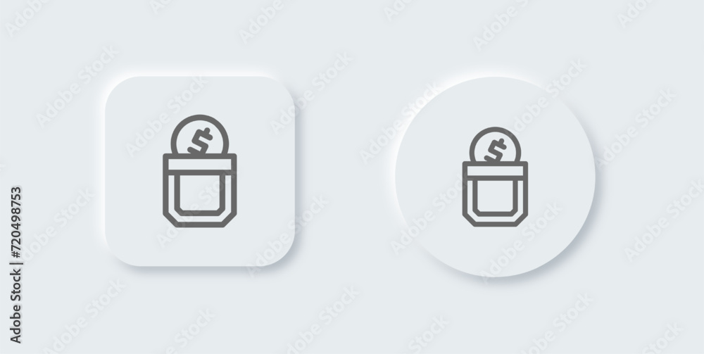 Pocket line icon in neomorphic design style. Savings wealth signs vector illustration. Pocket line icon in neomorphic design style. Savings wealth signs vector illustration.