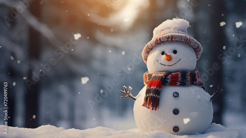 Snowman in the winter forest. Christmas and New Year background II © Rusiru Dilshan 
