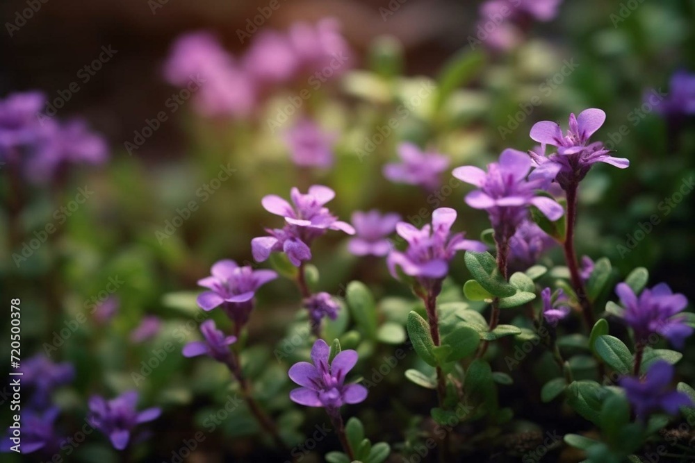 Aromatic plant with small purple flowers. Generative AI