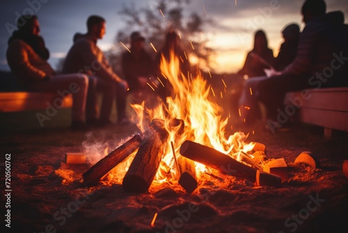 Gathering around a Bonfire in the Evening, Thanksgiving, natural light, affinity, bright background