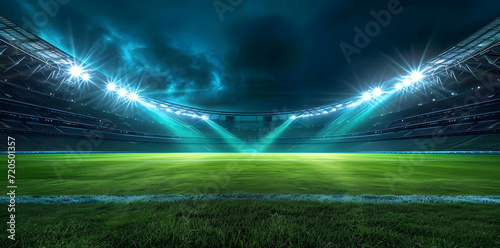 Soccer game field at night with lighhts and neon fog  © Oksana