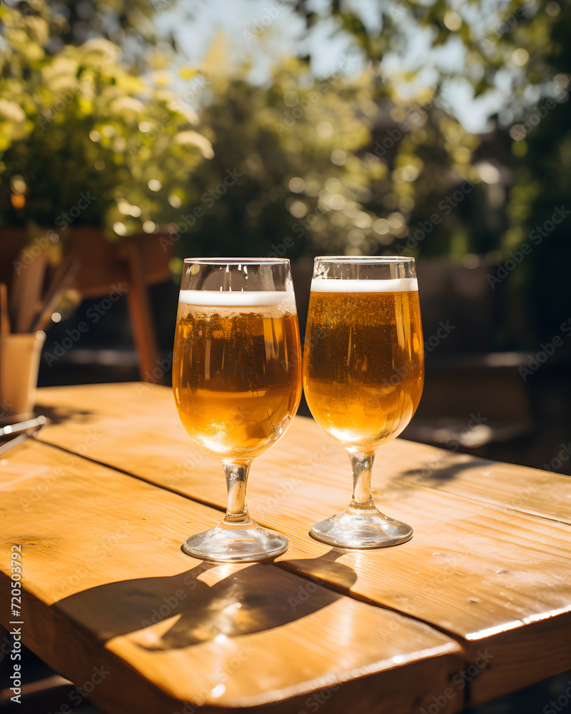 glass of beer on wooden table glass of beer on wooden table