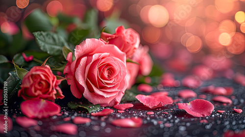 Rose Bouquet Wallpaper  Romantic Pink Roses with Dreamy Teal Bokeh - Perfect for Valentine s Elegance  Luxury Florist   Bespoke Love Celebrations - Ai Generated