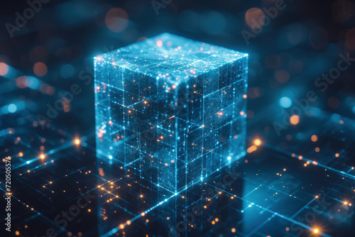 Showcasing the essence of secure digital ledgers, this blockchain cube art simplifies the concept of decentralized trust. photo