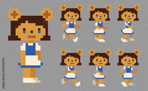 pixel teddy bear girl character run animation