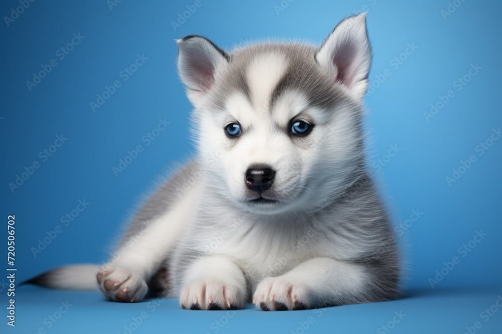 cute husky puppy on a blue background. dog, pet. cute husky puppy on a blue background. dog, pet.