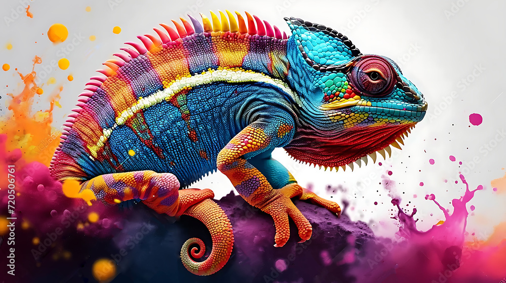 Colorful chameleon on a splash of paint, a novel creativity concept Generated by AI. Colorful chameleon on a splash of paint, a novel creativity concept Generated by AI.