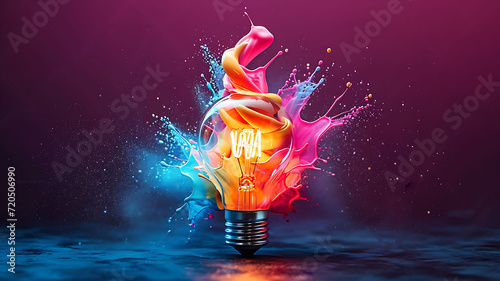 Wallpaper Mural Colorful creative inspiration concept with colorful lightbulb made from liquid paint on dark background.  Torontodigital.ca